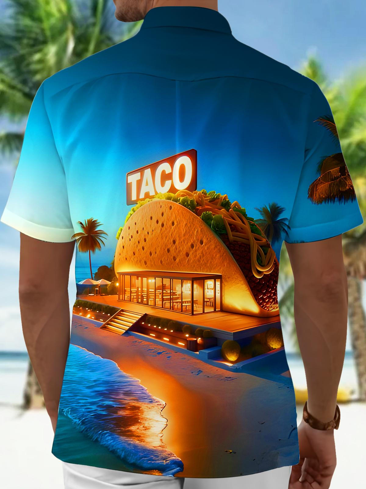 Hawaiian Coconut Taco Beach Men's Pocket Short Sleeve Shirts
