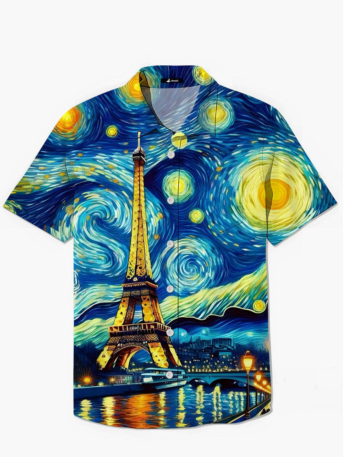 Oil Painting Art Print Men's Pocket Short Sleeve Shirts