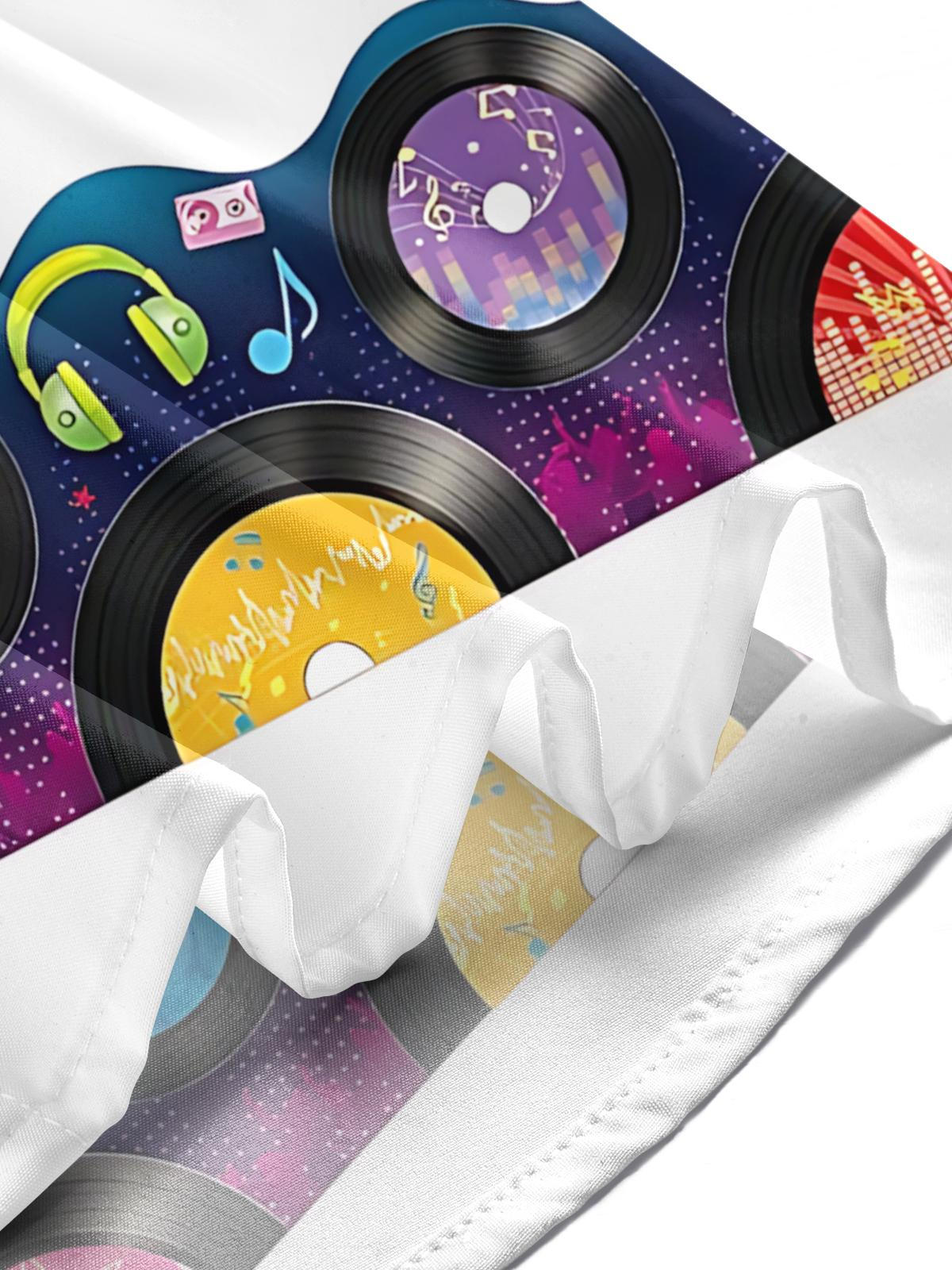 Music Record Guitar Headphones Print Men's Pocket Long Sleeve Shirts