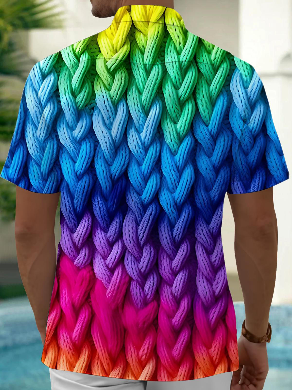 Rainbow Braided Rope Print Men's Pocket Short Sleeve Shirts