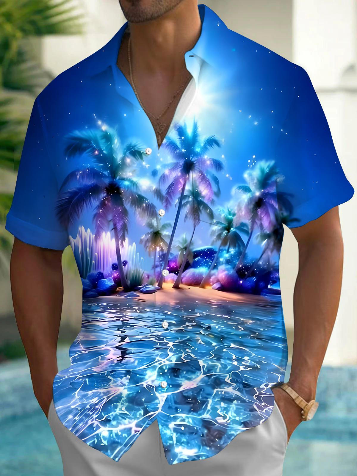 Hawaiiab Coconut Tree Men's Pocket Short Sleeve Shirts