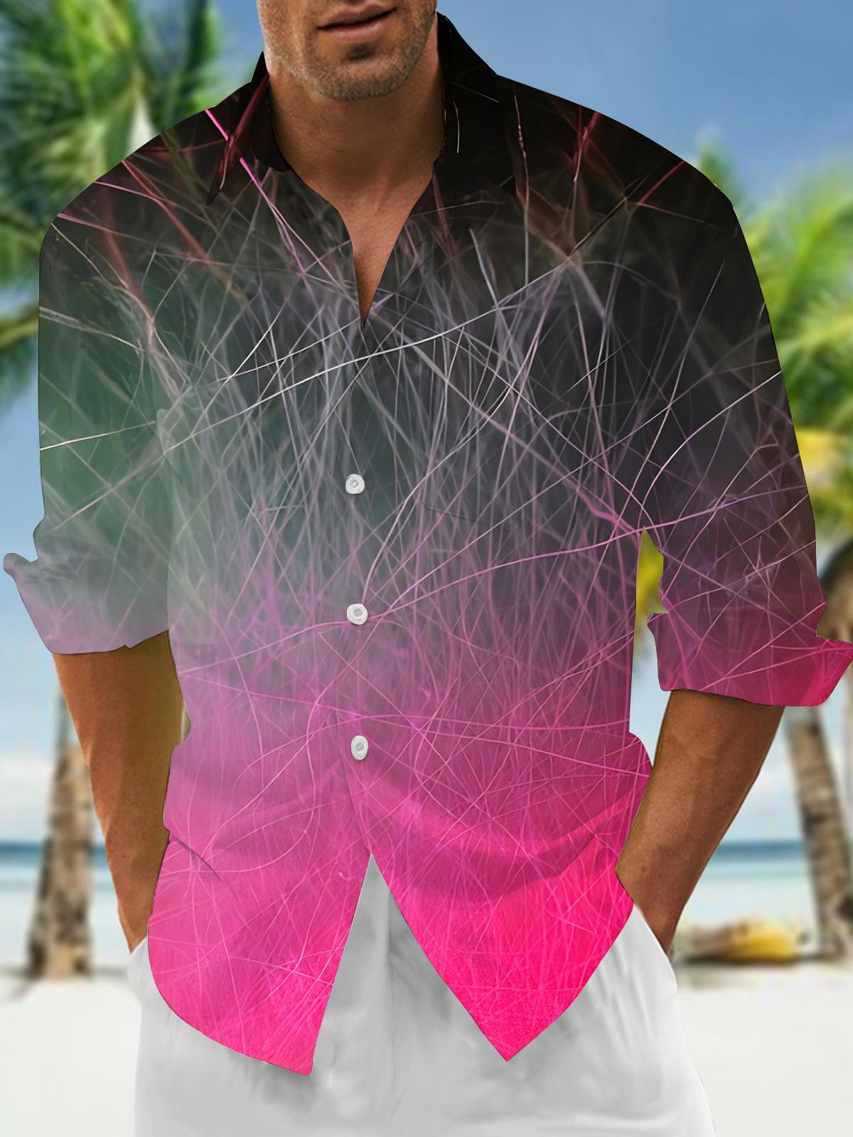 Gradient Lines Geometry Men's Pocket Long Sleeve Shirts