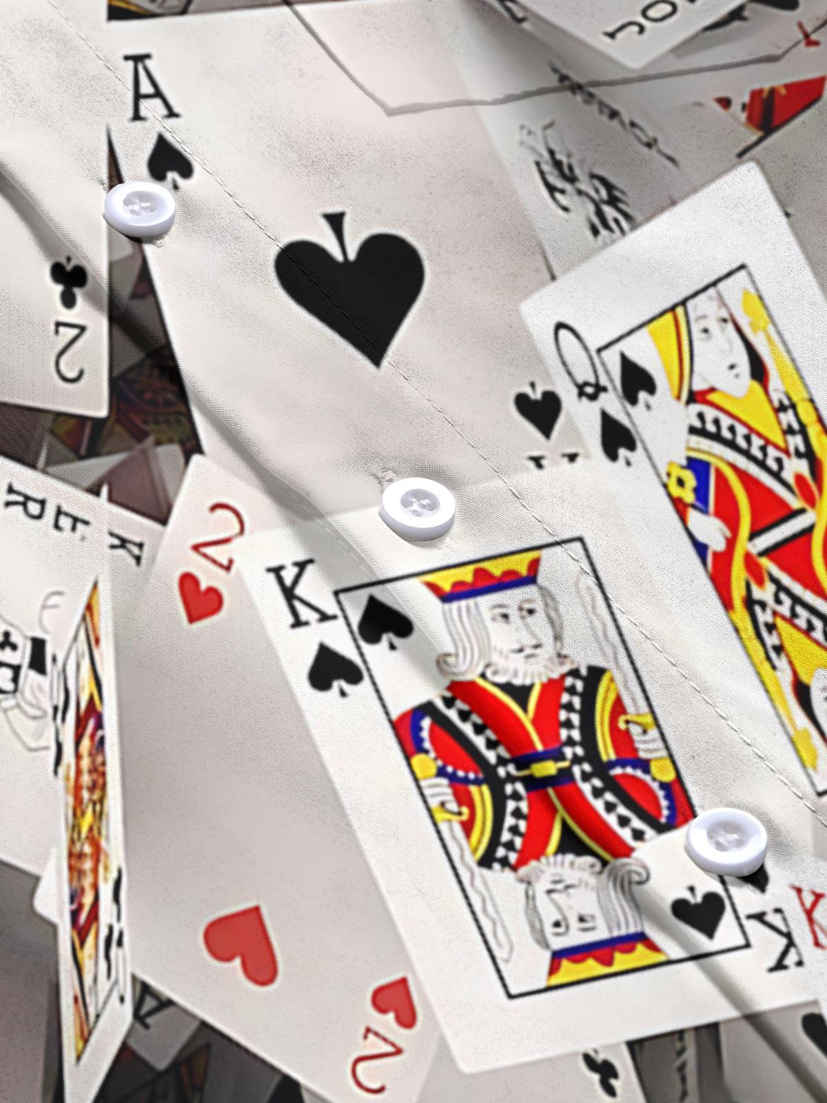 Poker Print Men's Pocket Long Sleeve Shirts