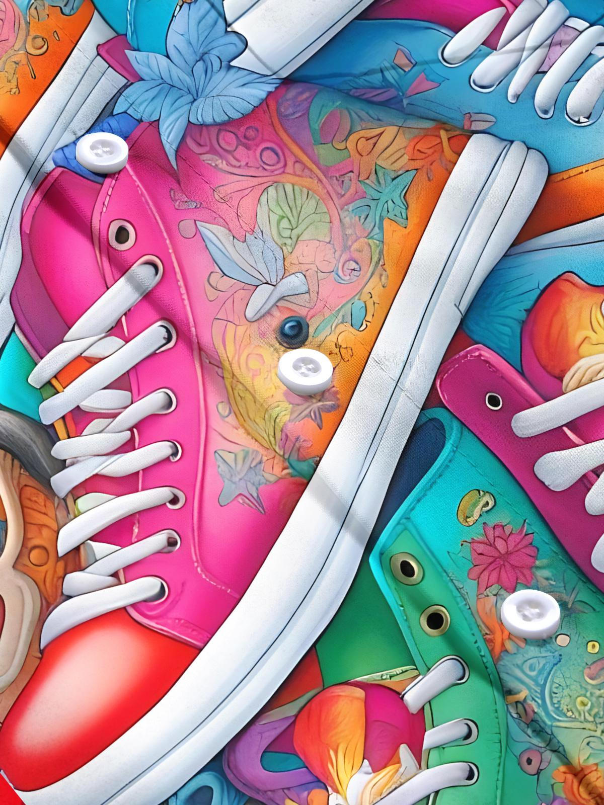 Shoes Print Men's Pocket Short Sleeve Shirts