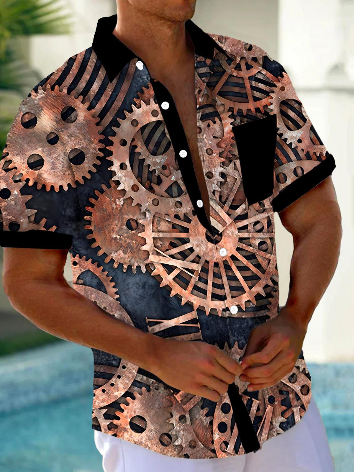 Mechanical Gear Men's Pocket Short Sleeve Shirts