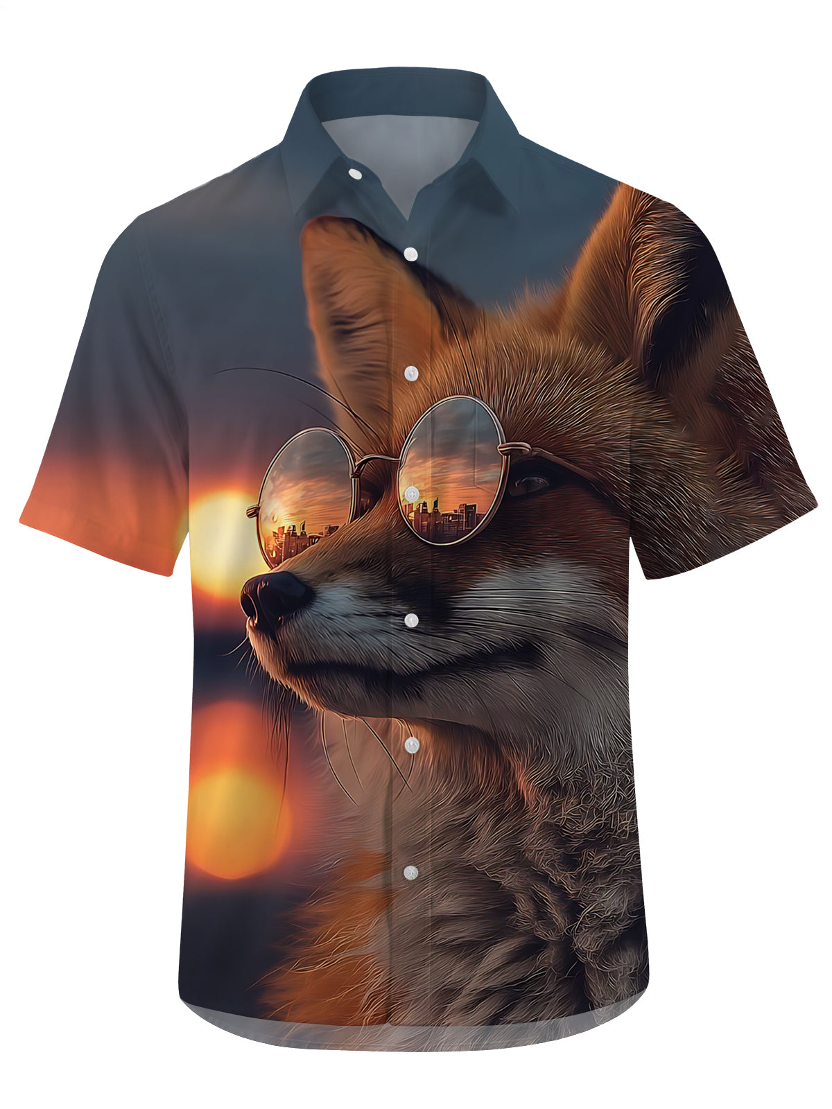 Fox Print Men's Pocket Short Sleeve Shirts