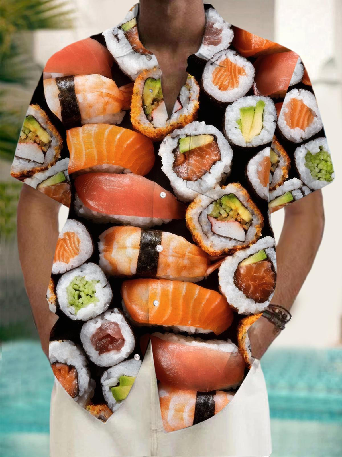 Sushi Print Men's Pocket Short Sleeve Shirts