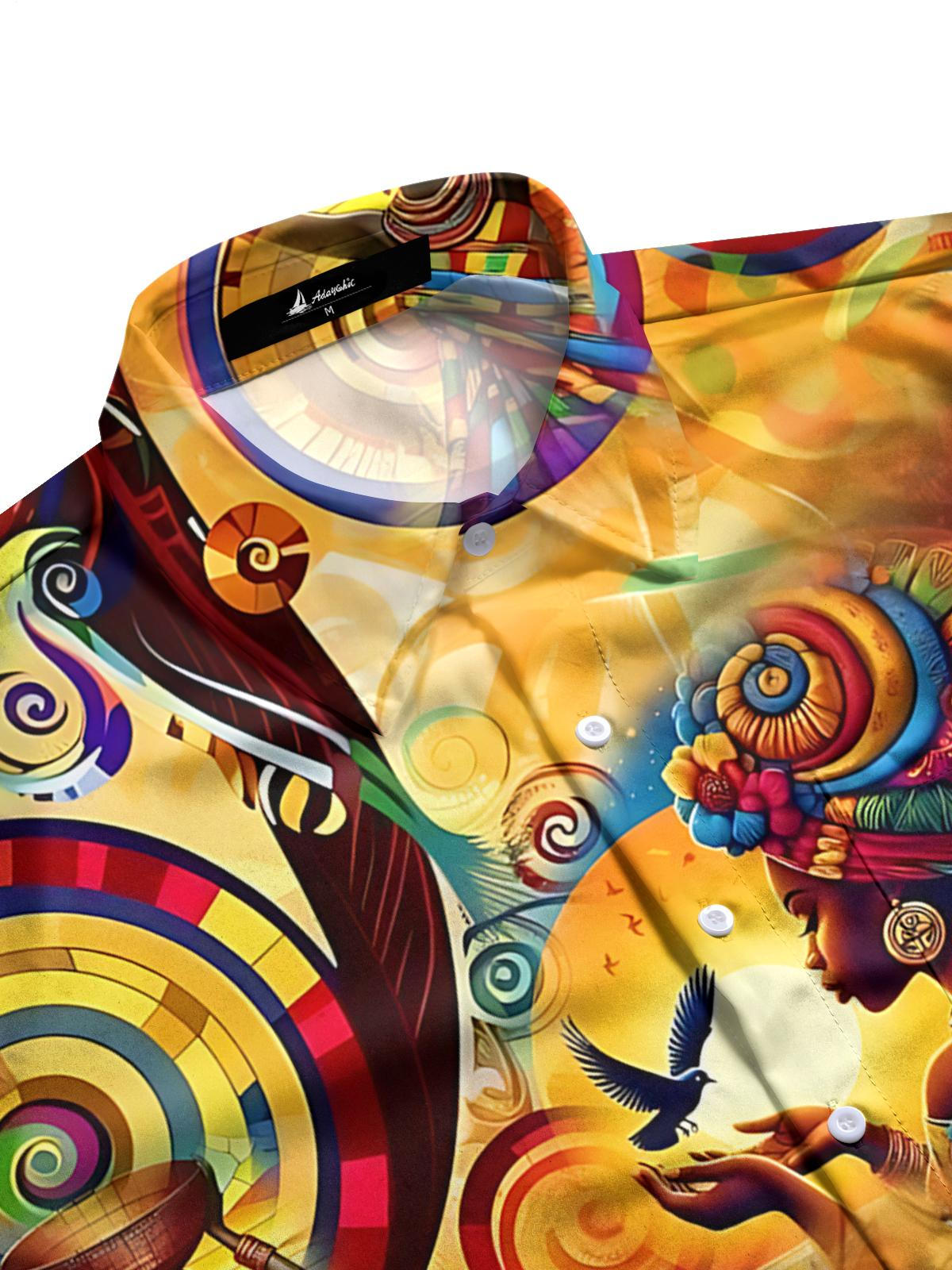 Vintage Art Print Men's Pocket Long Sleeve Shirts