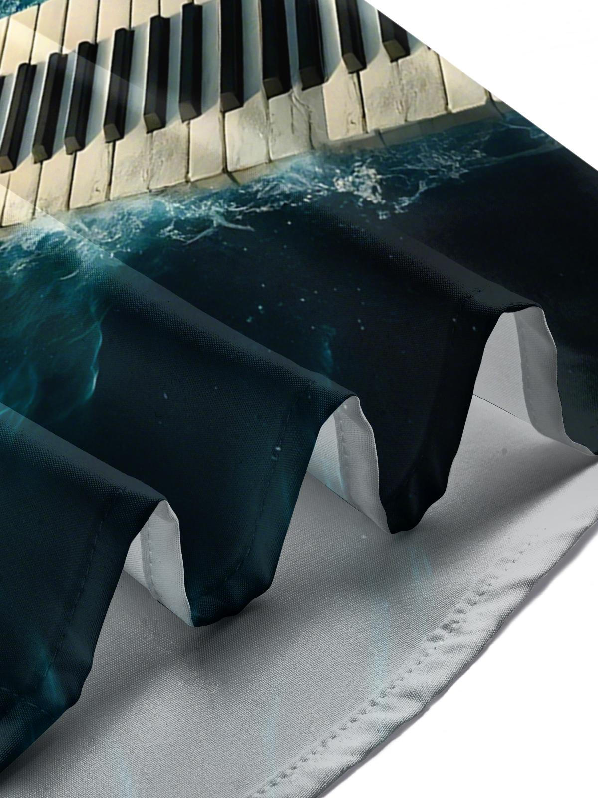 Ocean Piano Print Men's Pocket Short Sleeve Shirts