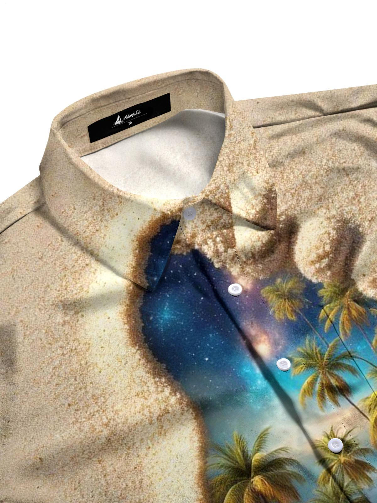 Hawaiian Coconut Palm Beach Footprints Men's Pocket Short Sleeve Shirts