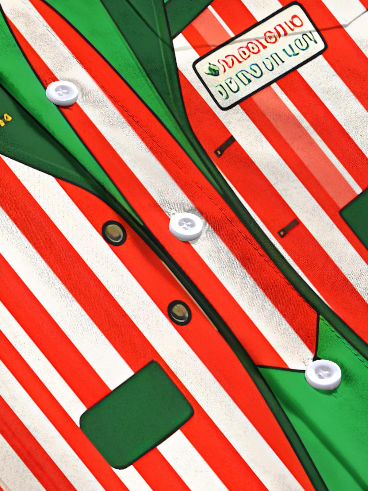 Fun Color-blocked Striped Christmas Xmas Men's Pocket Short Sleeve Shirts