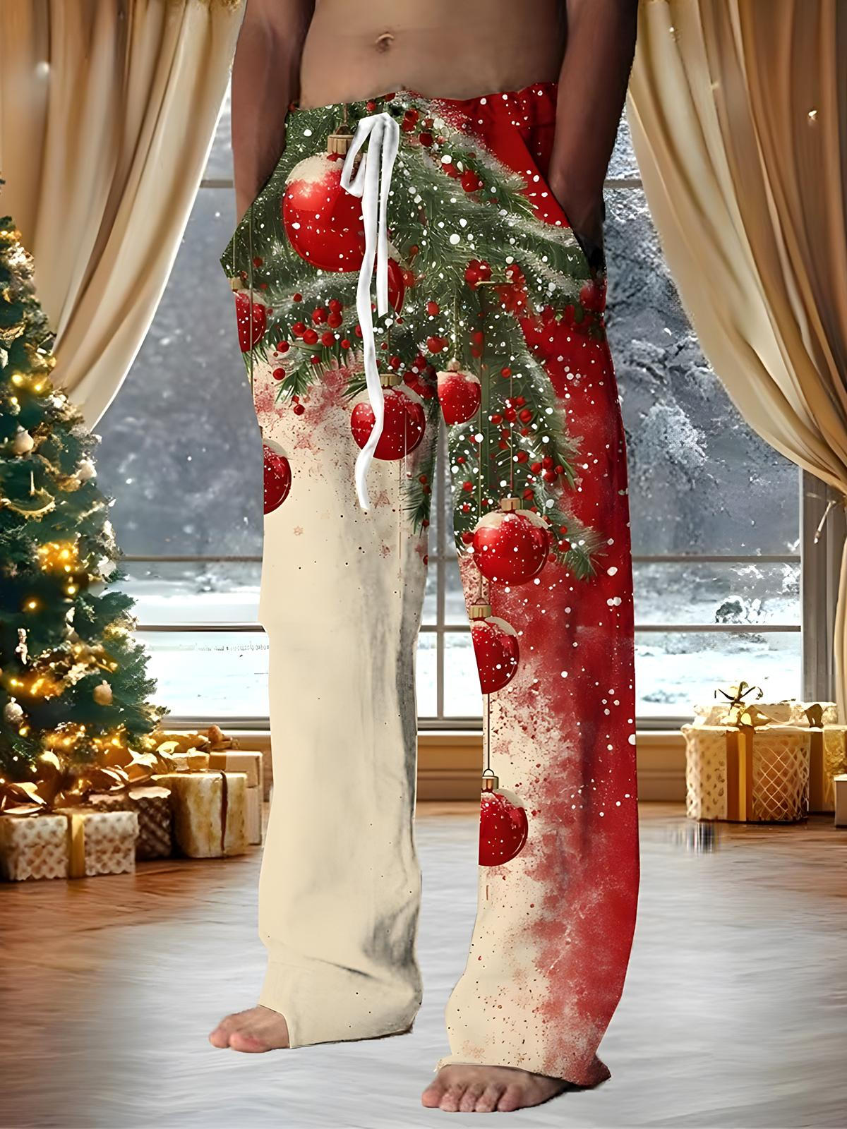 Christmas Ball Men's Casual Elastic Waist Pants