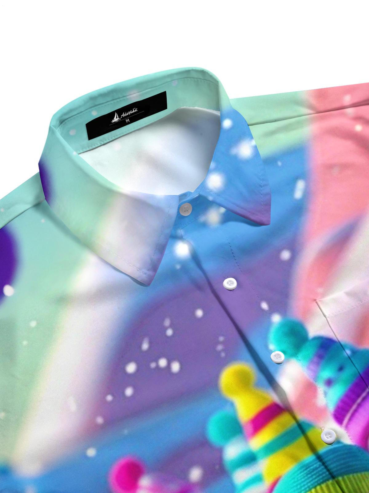 Snowman Print Men's Pocket Short Sleeve Shirts