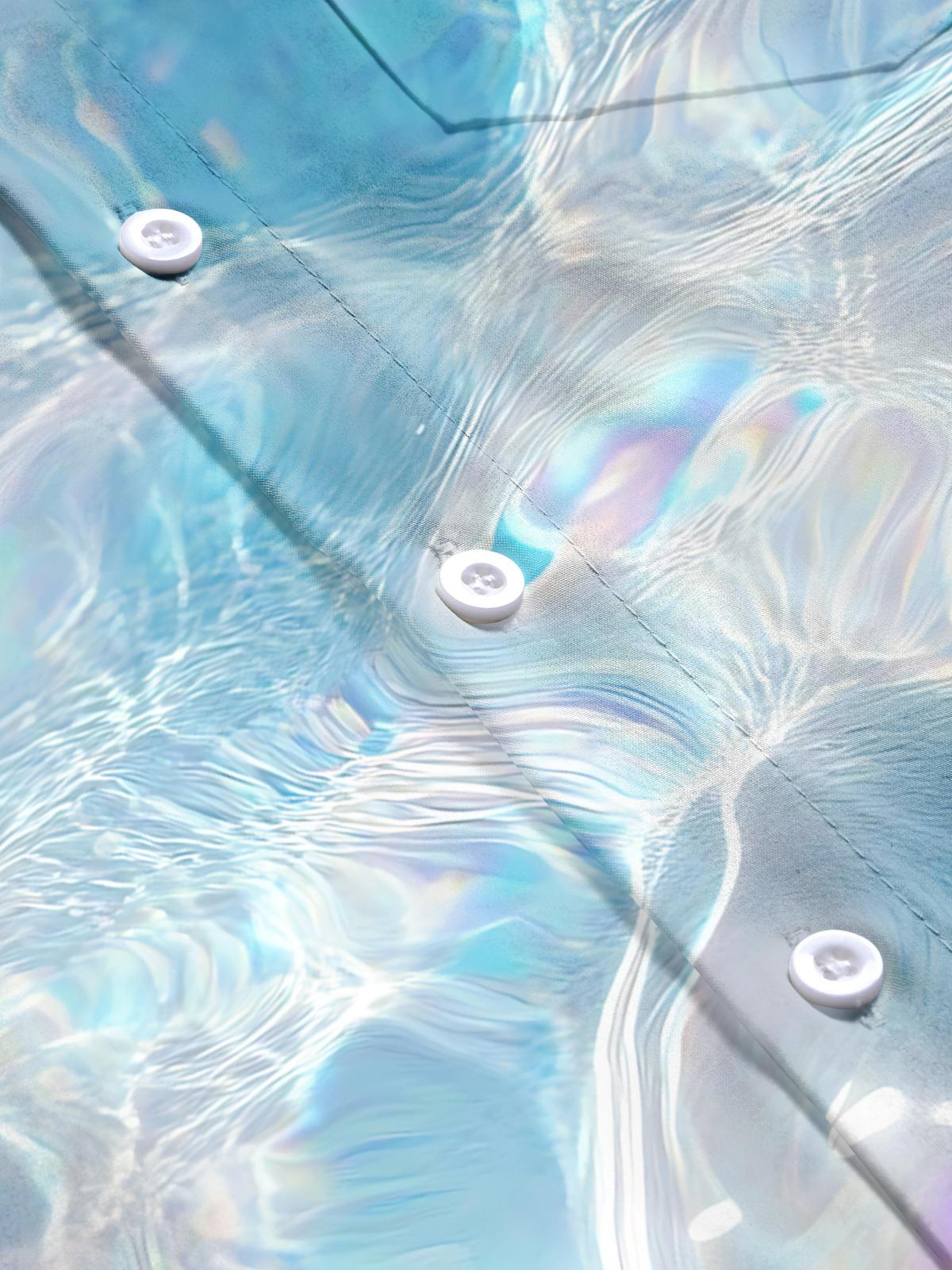 Seawater Print Men's Pocket Short Sleeve Shirts