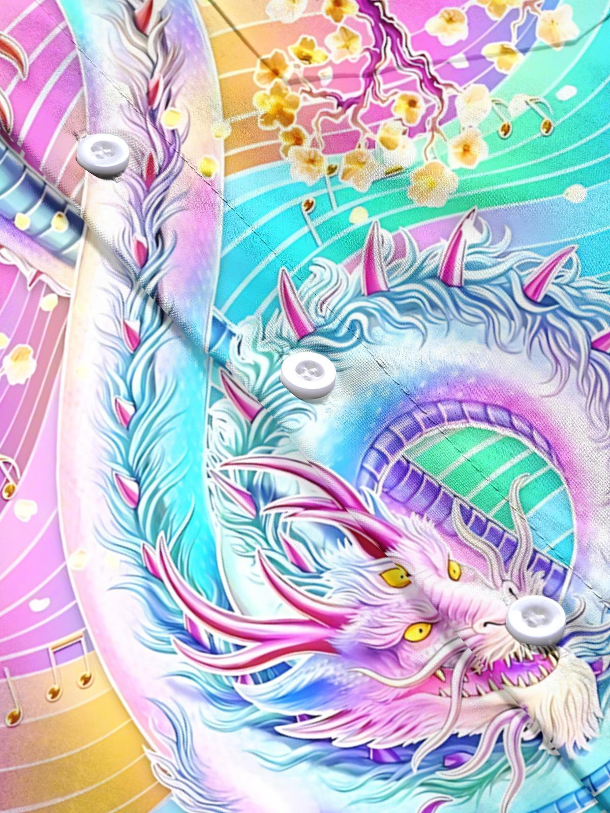 Note Dragon Sakura Art Print Men's Pocket Short Sleeve Shirts