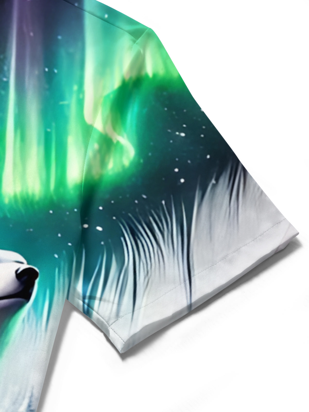 Polar Bear Aurora Snow Scene Print Men's Pocket Short Sleeve Shirts
