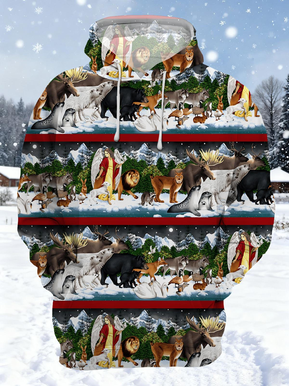 Animal Print Men's Long Sleeve Printing Pocket Hooded Sweatshirt