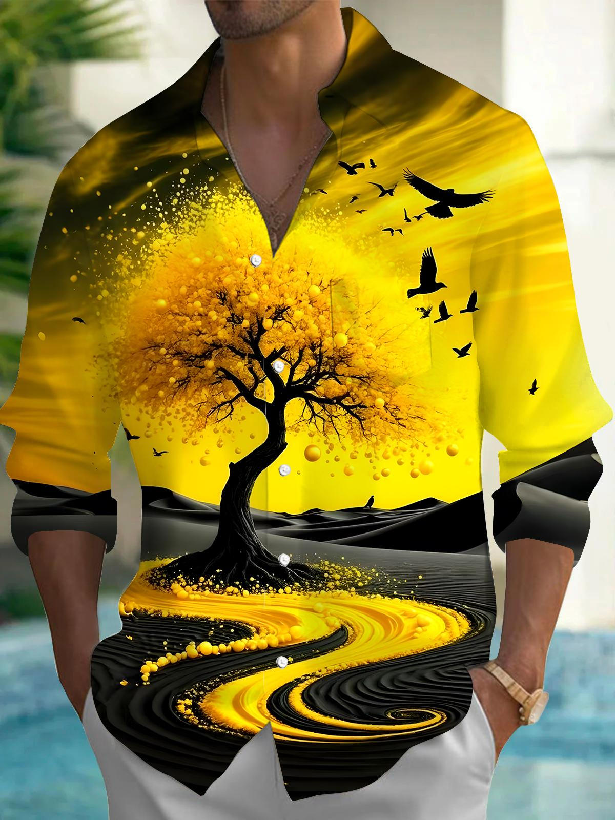 Fall Tree Men's Pocket Long Sleeve Shirts