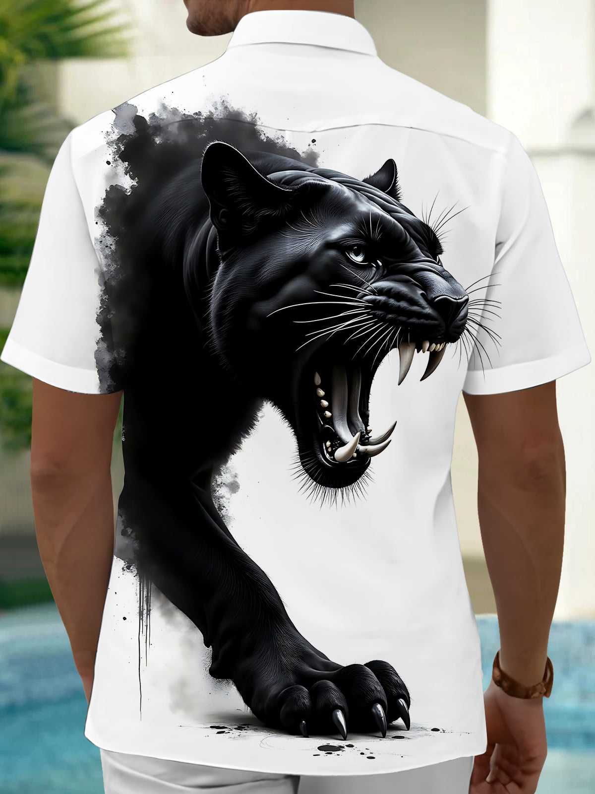 Panther Print Men's Pocket Short Sleeve Shirts