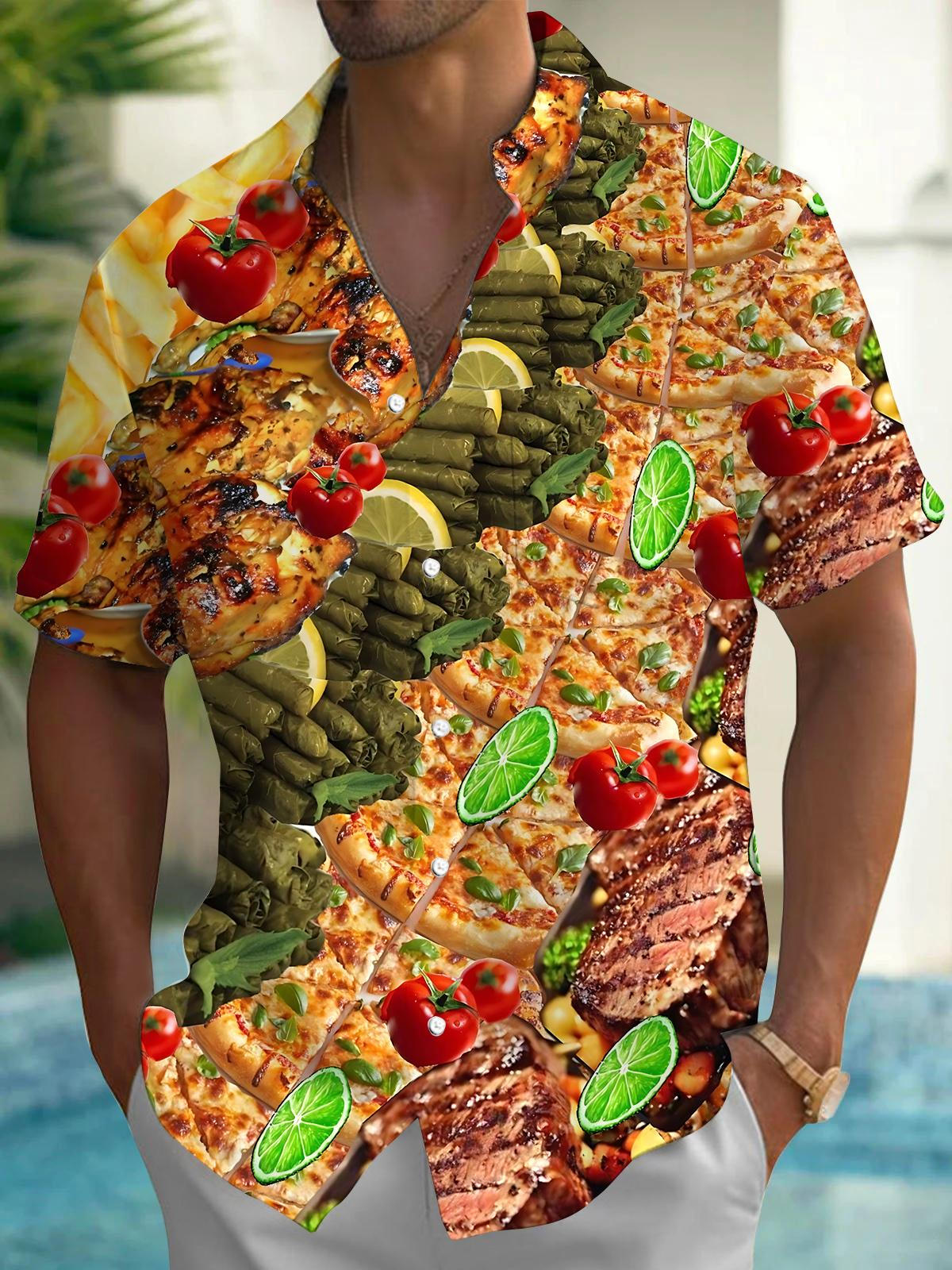 Food Print Men's Pocket Short Sleeve Shirts