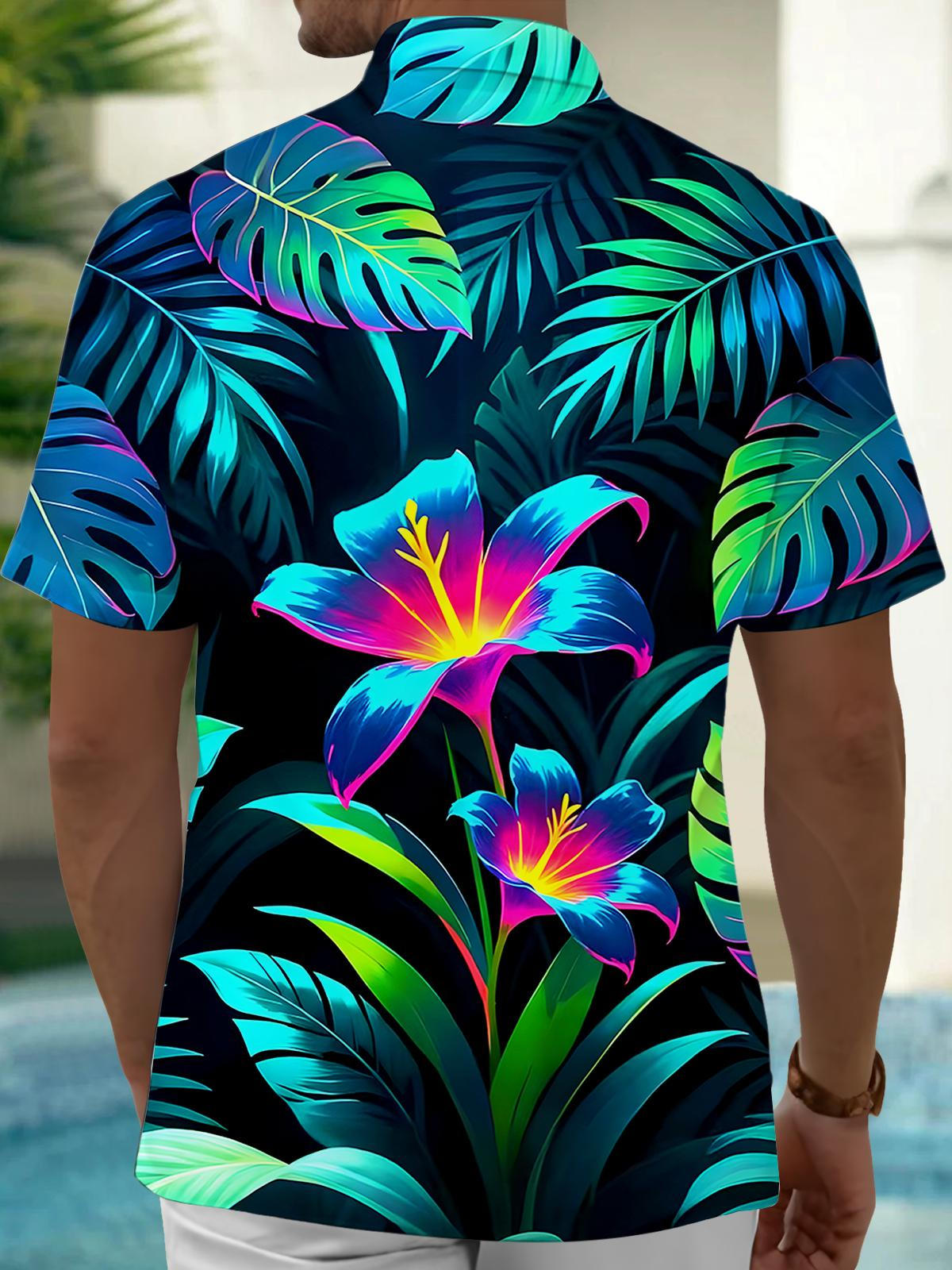 Hawaiian Floral Leaf Men's Pocket Short Sleeve Shirts