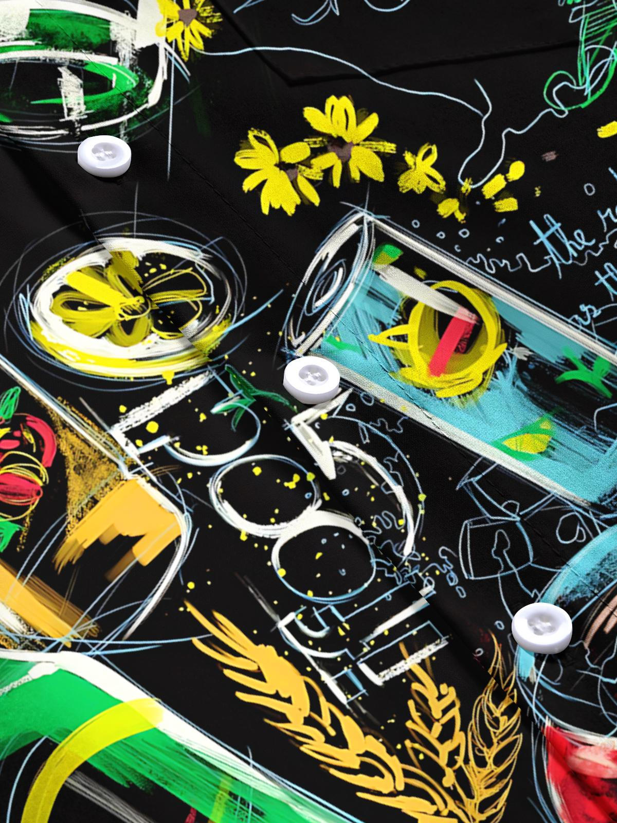 Beer Print Men's Pocket Short Sleeve Shirts