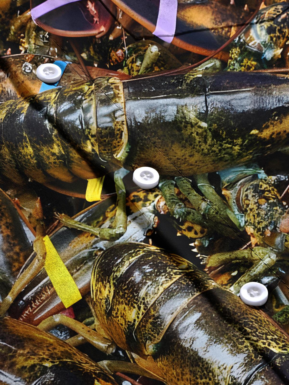 Lobster Print Men's Pocket Short Sleeve Shirts