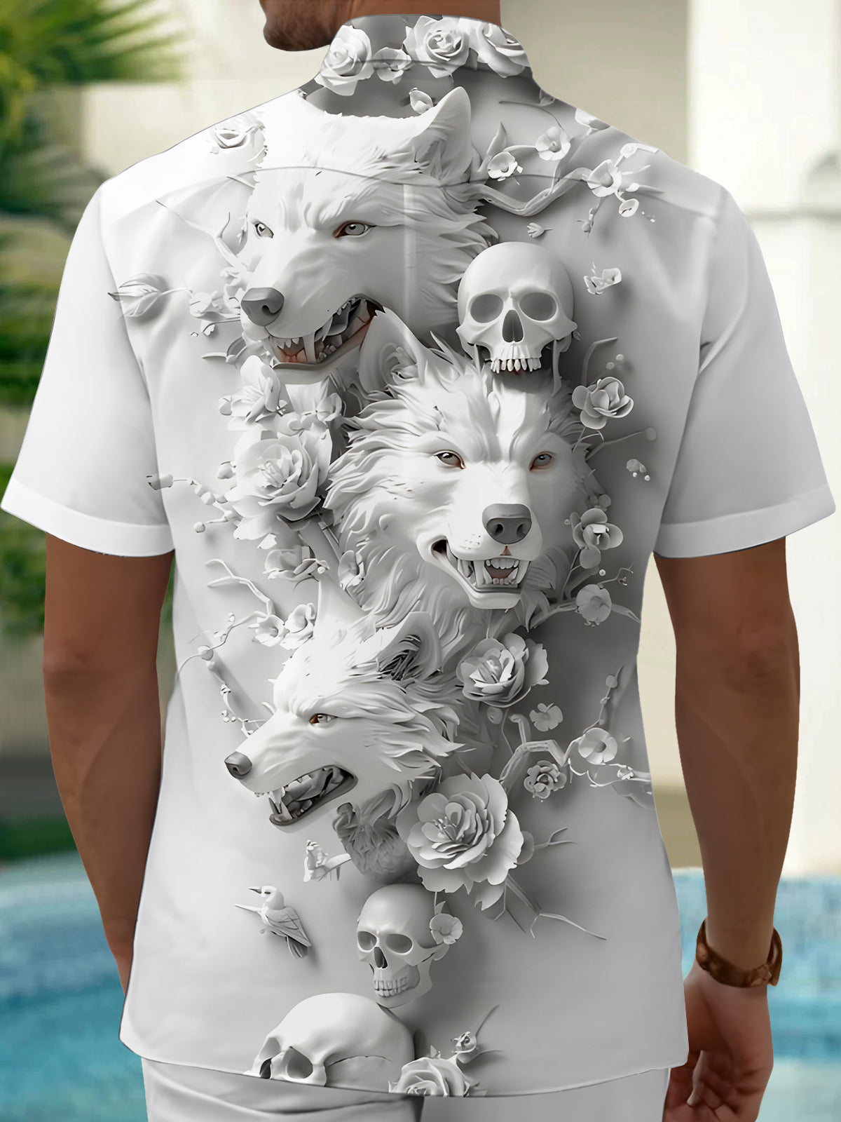 Wolf Skull Men's Pocket Short Sleeve Shirts