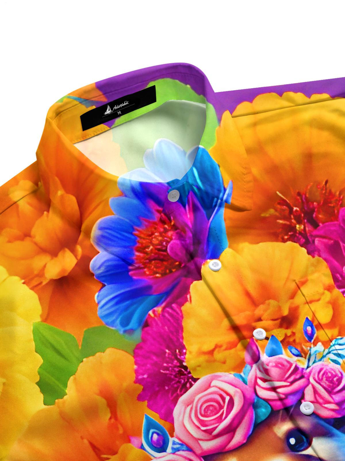 Funny Colorful Floral Otter Men's Pocket Short Sleeve Shirts