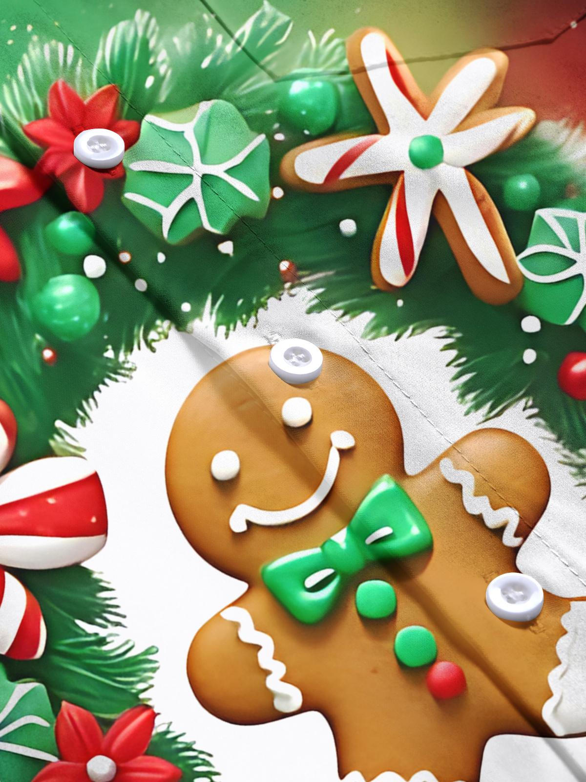 Christmas Gingerbread Man Print Men's Pocket Long Sleeve Shirts