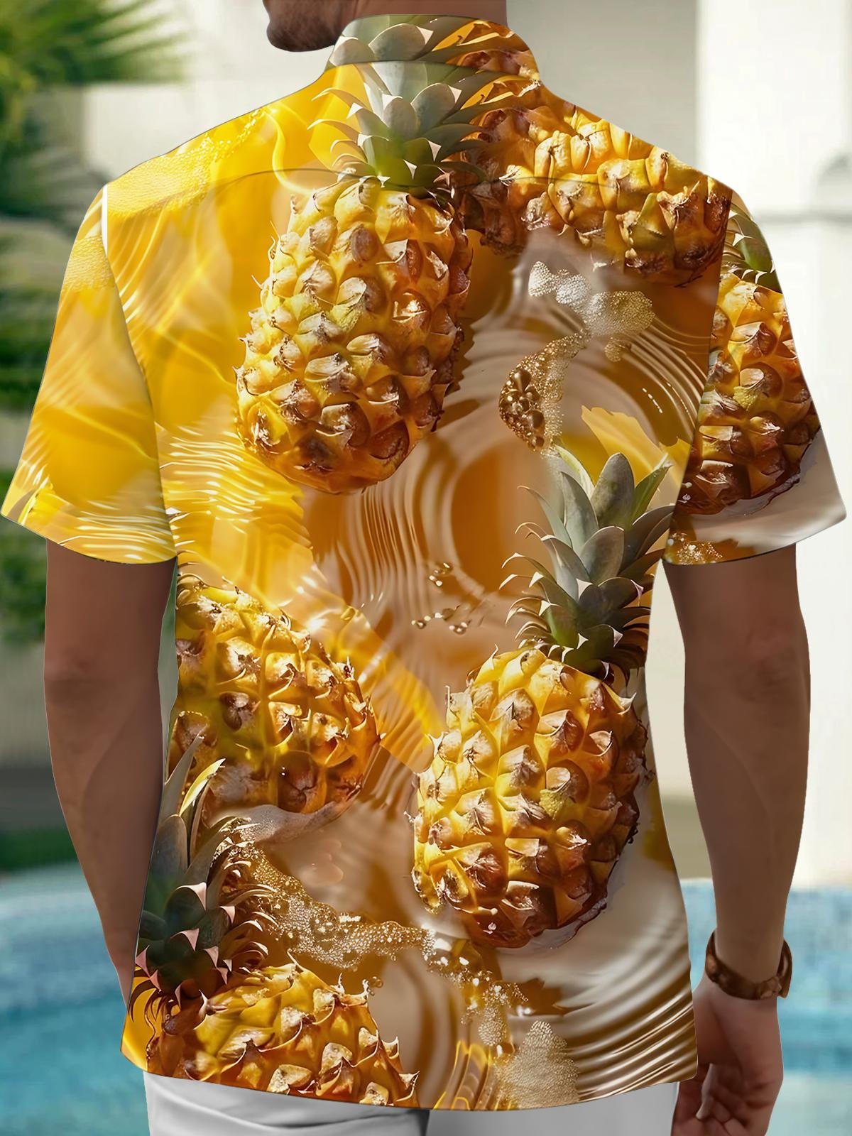 Pineapple Print Men's Pocket Short Sleeve Shirts
