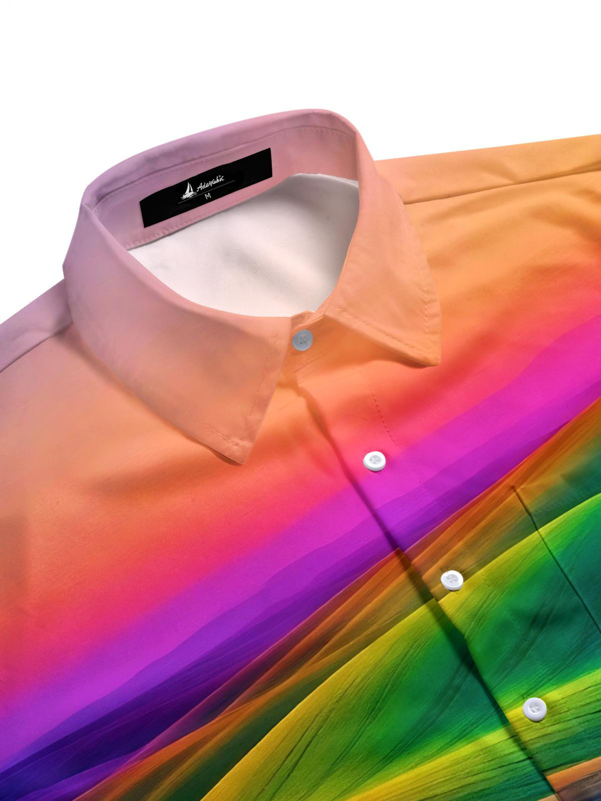 Colorful Hill Scenery Print Men's Pocket Short Sleeve Shirts