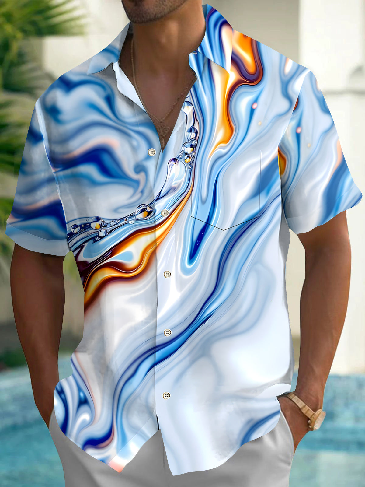 Abstract Men's Pocket Short Sleeve Shirts