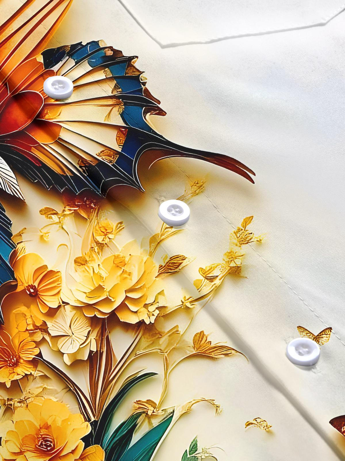 Butterfly Floral Art Relief Men's Pocket Long Sleeve Shirts