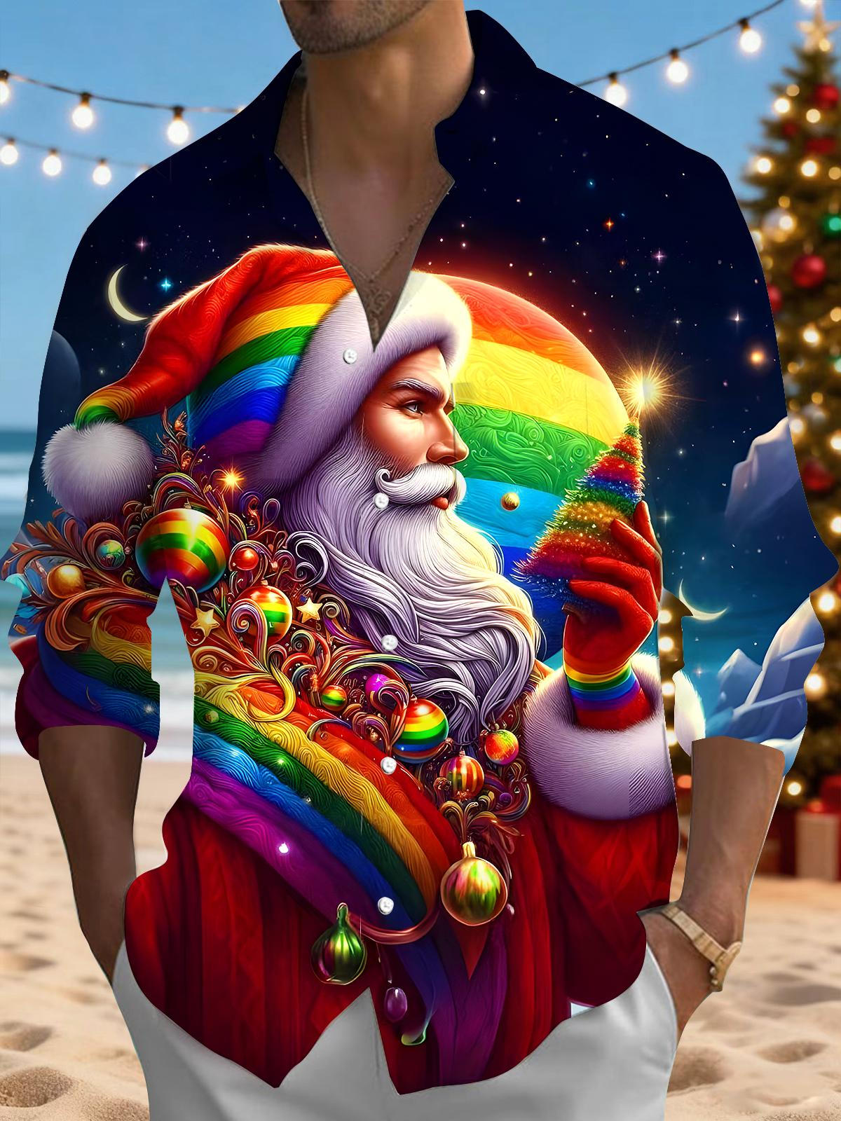 Christmas Santa Claus Men's Pocket Long Sleeve Shirts