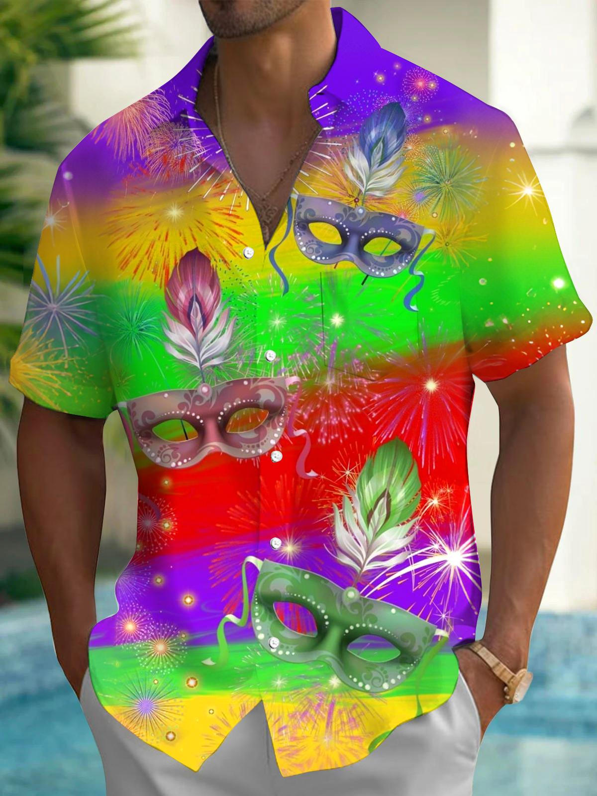 Carnival Gradient Print Men's Pocket Short Sleeve Shirts
