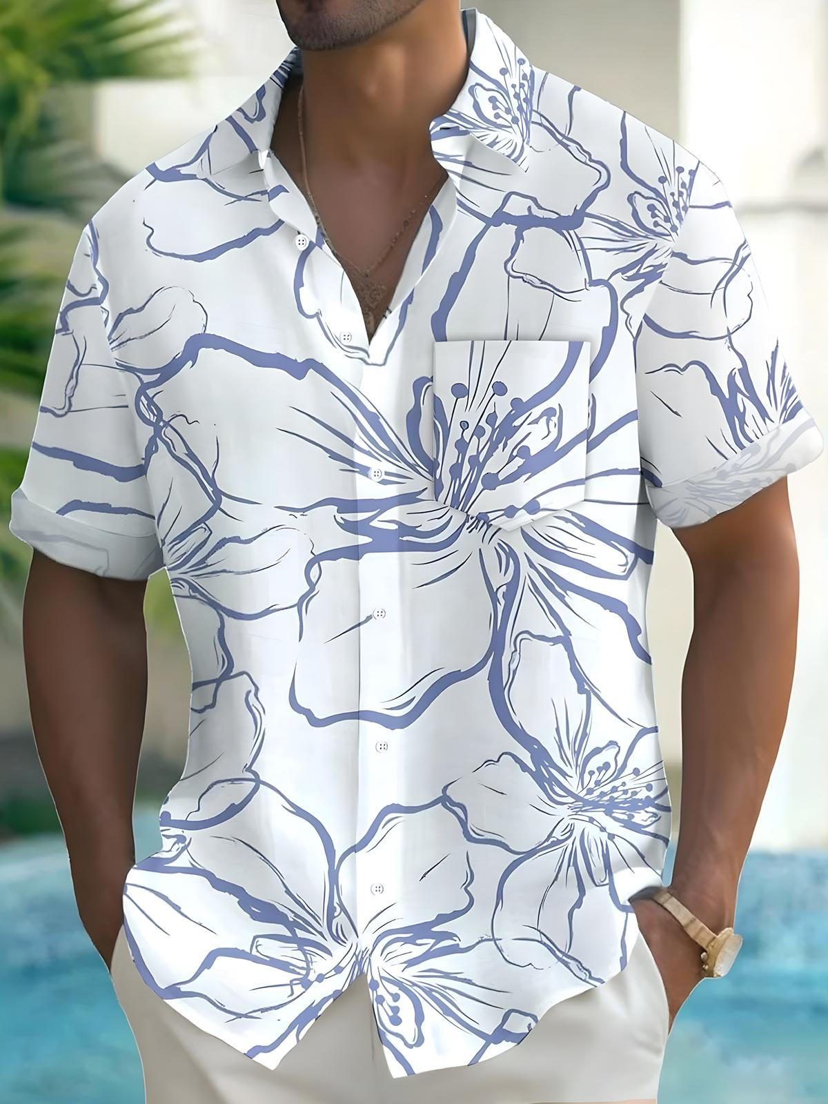 Floral Print Men's Pocket Short Sleeve Shirts
