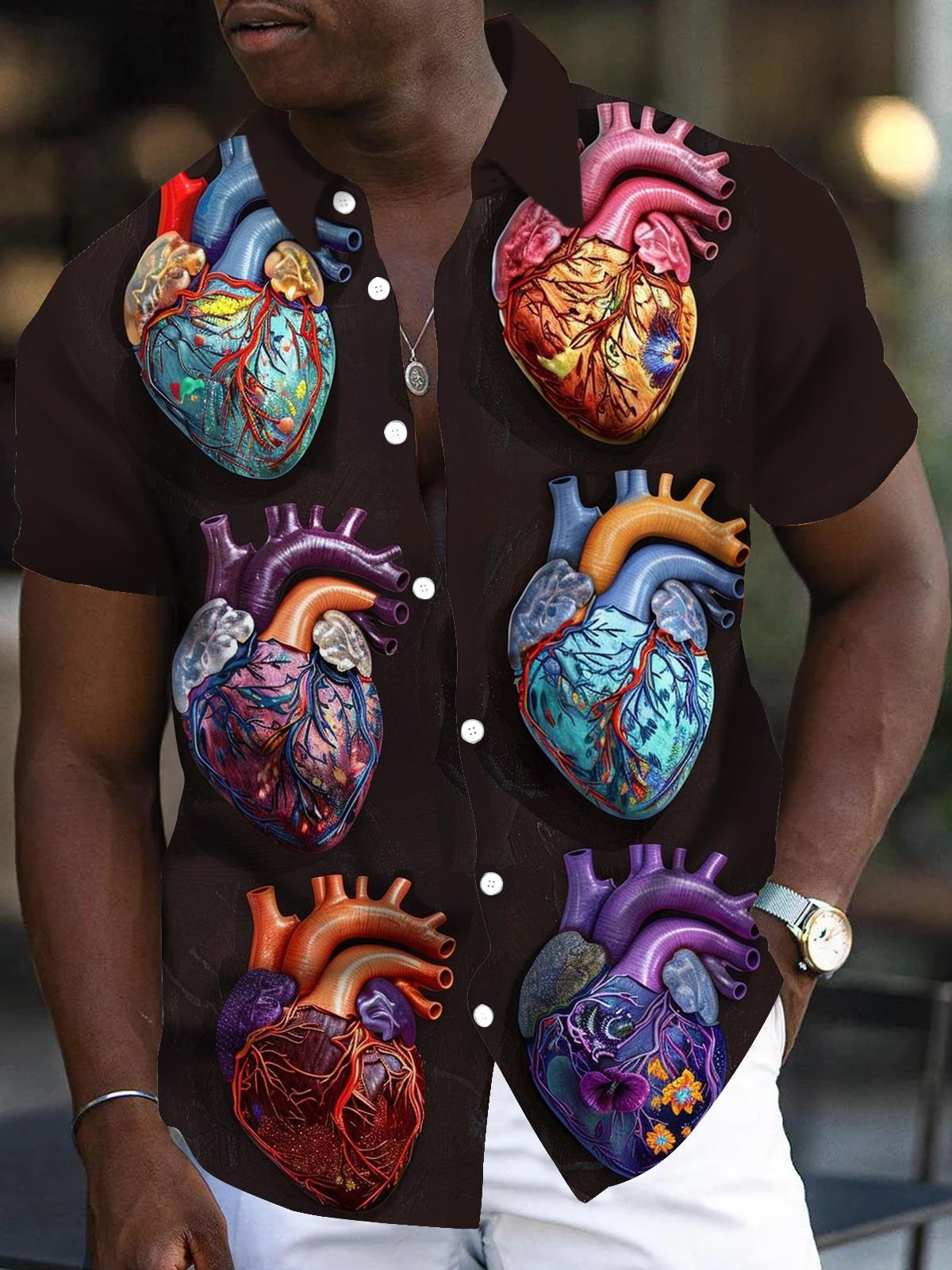 Heart Art Print Men's Pocket Short Sleeve Shirts