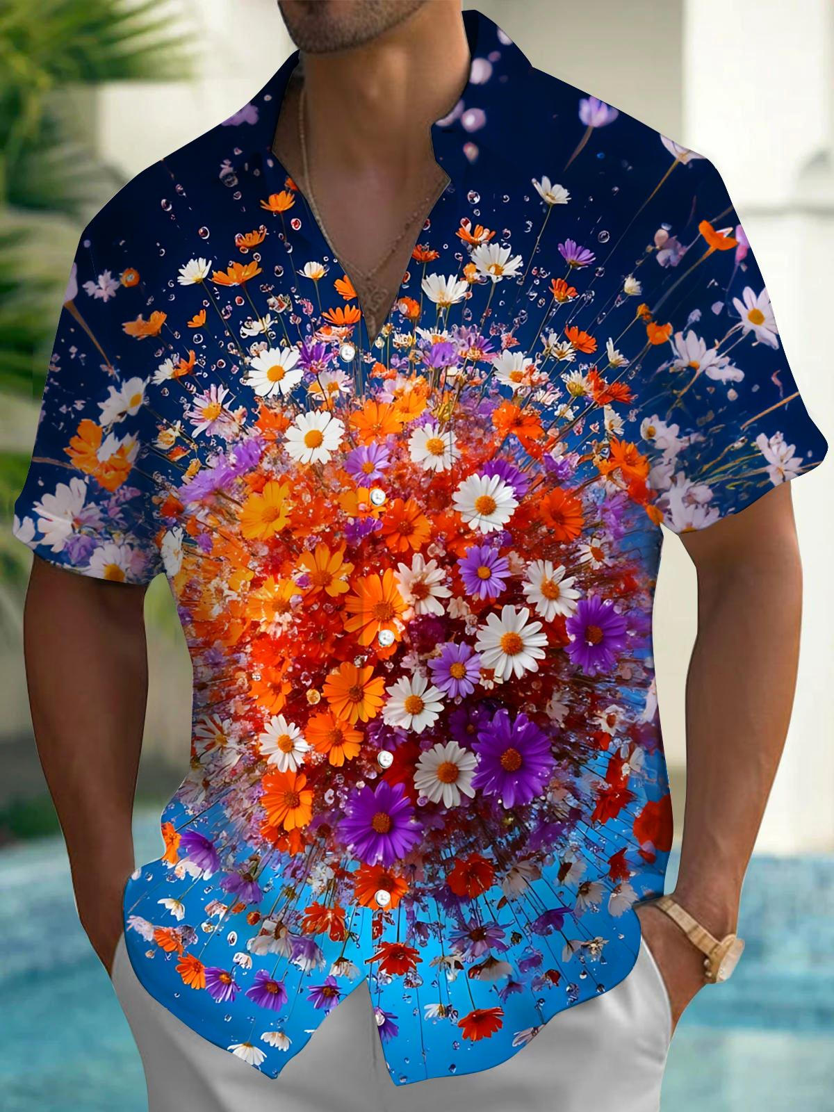 Floral Print Men's Pocket Short Sleeve Shirts