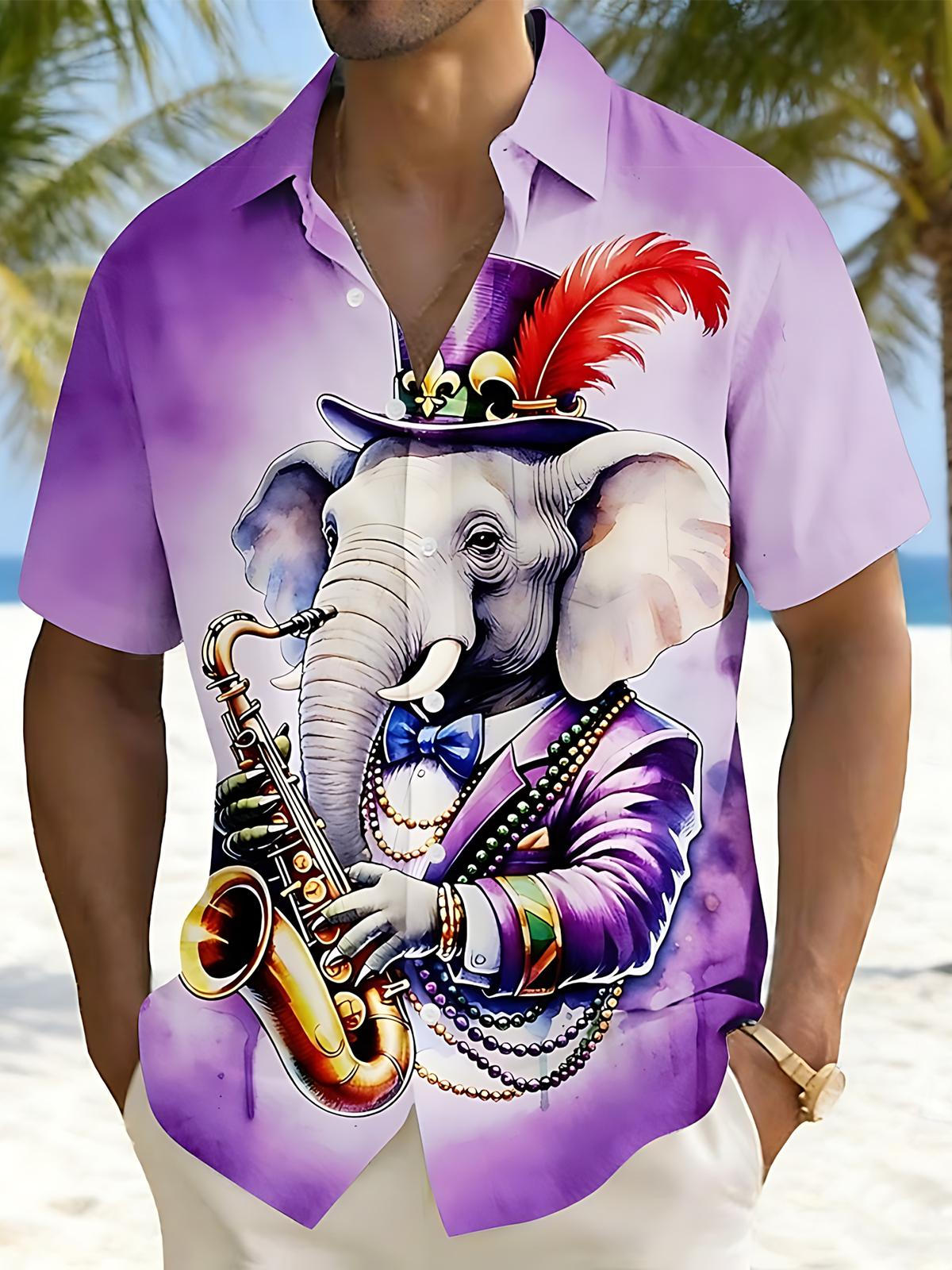 Mardi Gras Carnival Elephant Print Men's Pocket Short Sleeve Shirts