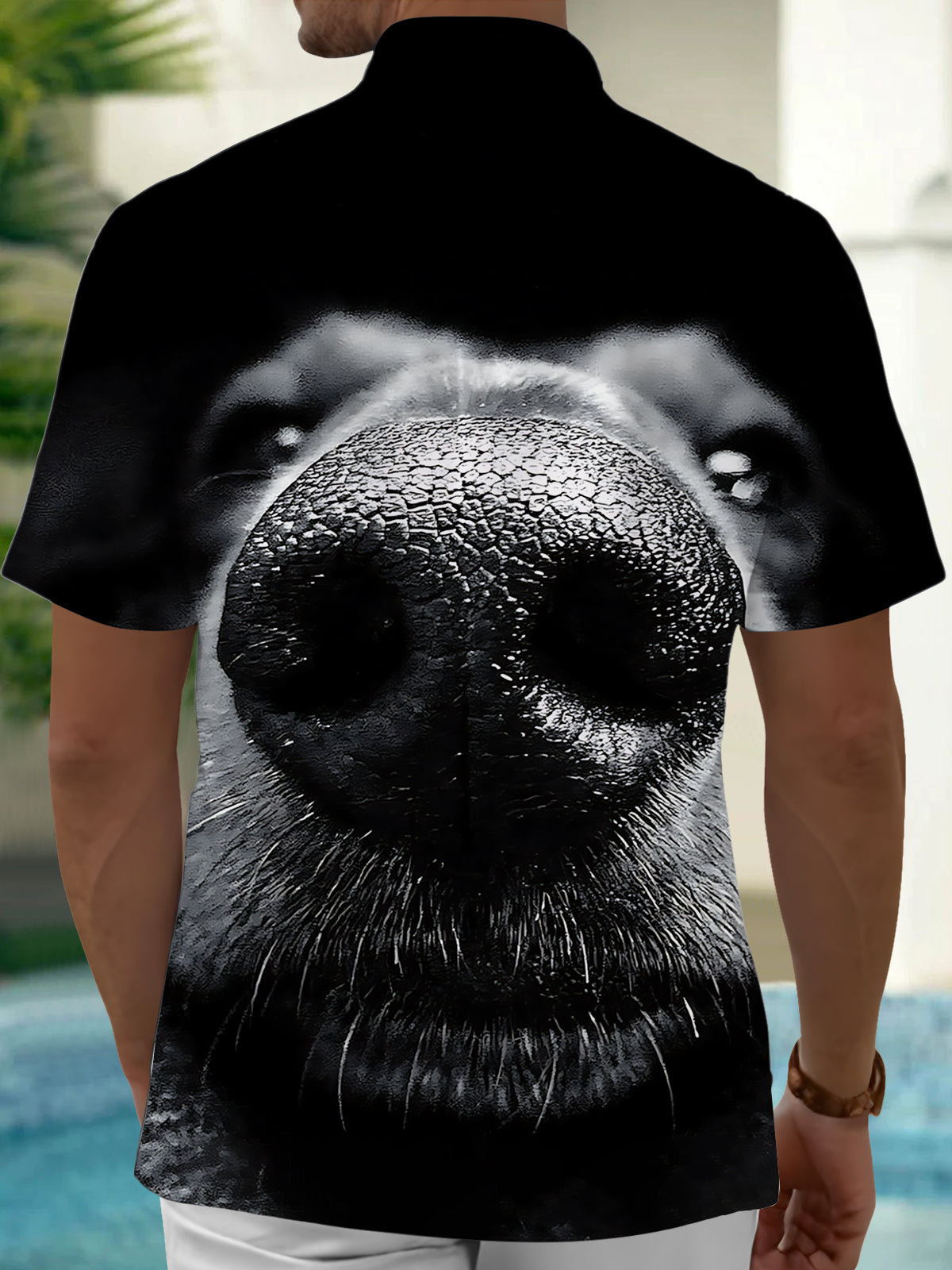Dog Nose Print Men's Pocket Short Sleeve Shirts
