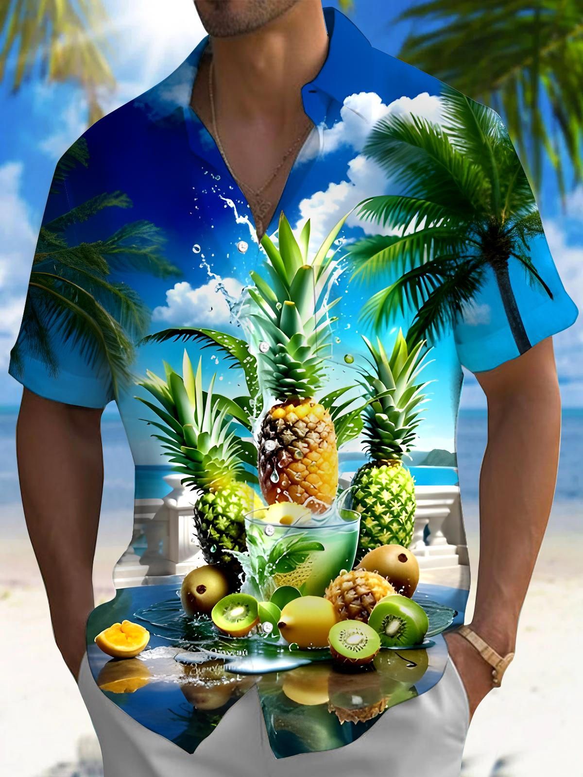 Pineapple Men's Pocket Short Sleeve Shirts