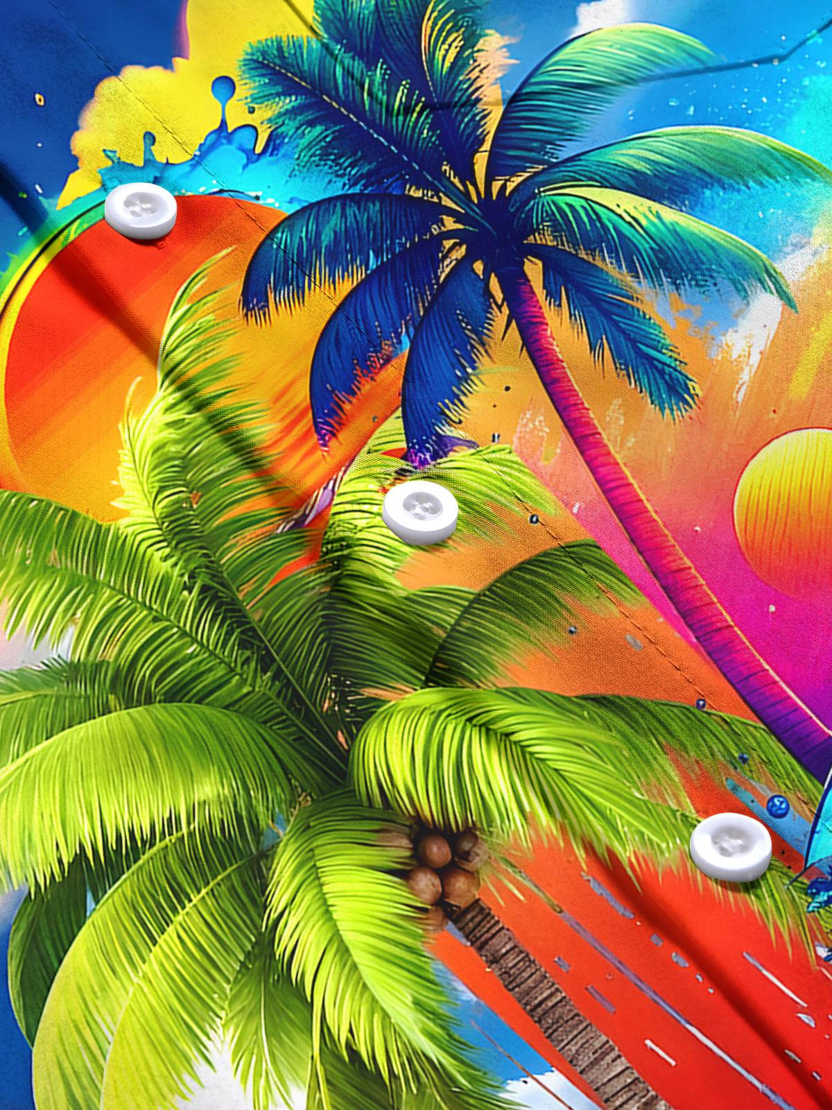 Hawaiian Coconut Tree Men's Pocket Short Sleeve Shirts