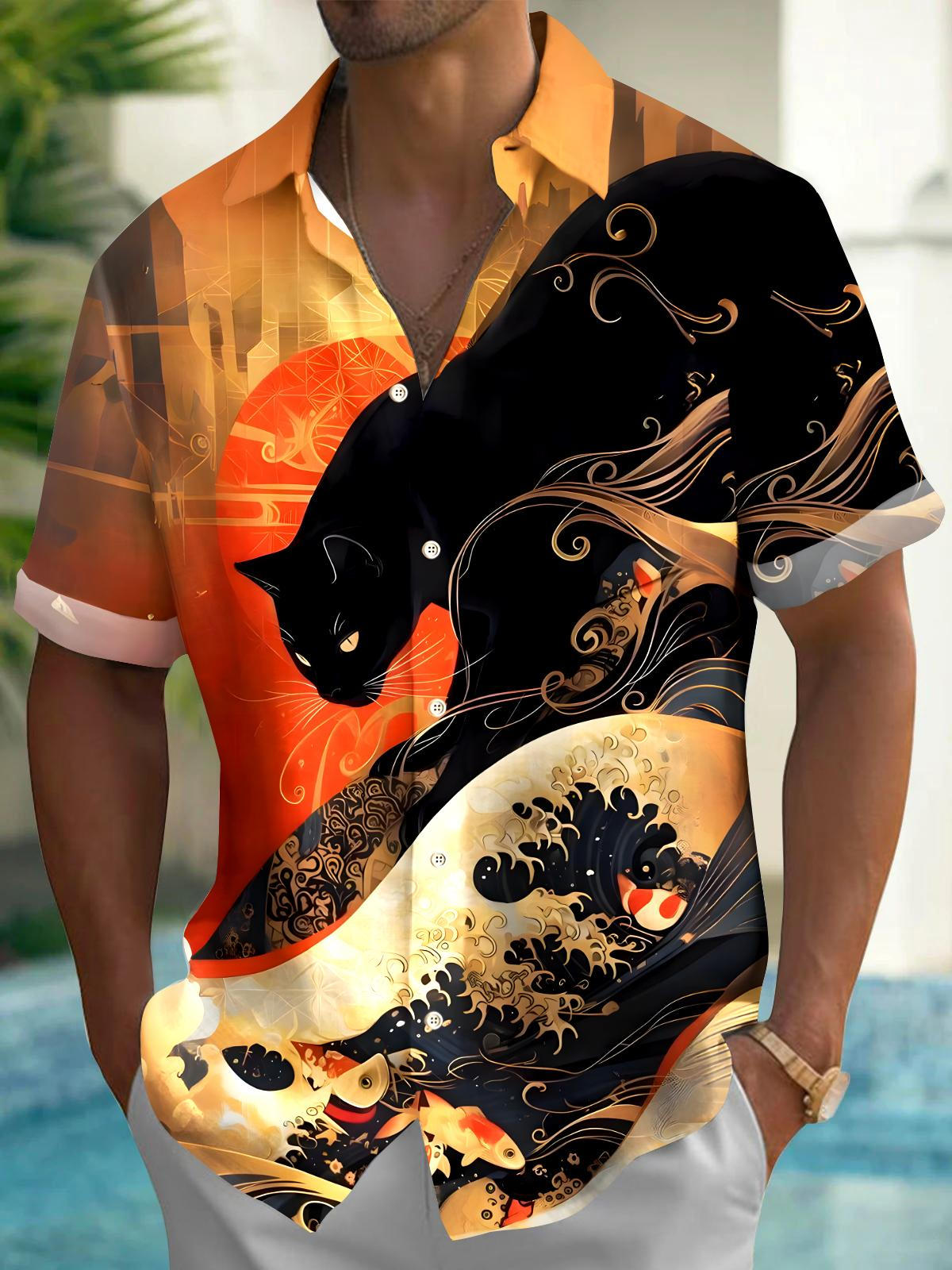 Cat Men's Pocket Short Sleeve Shirts