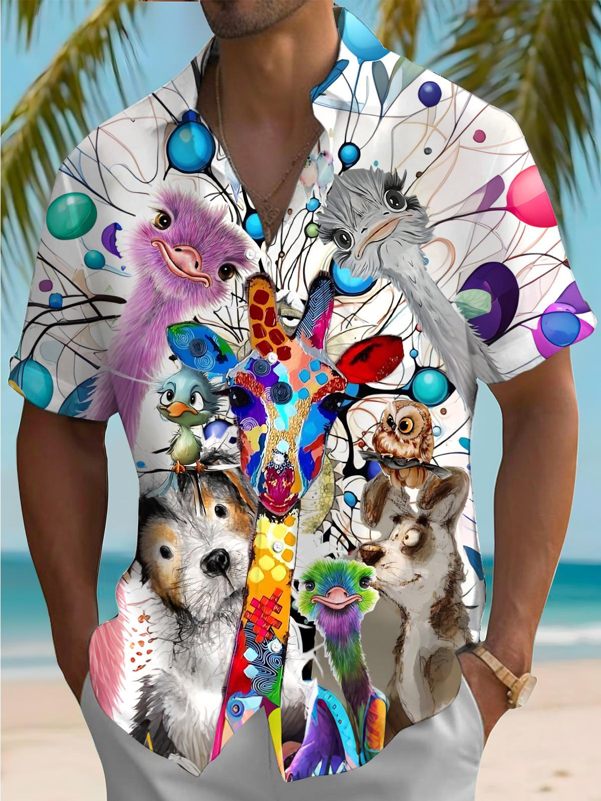 Animal Print Men's Pocket Short Sleeve Shirts