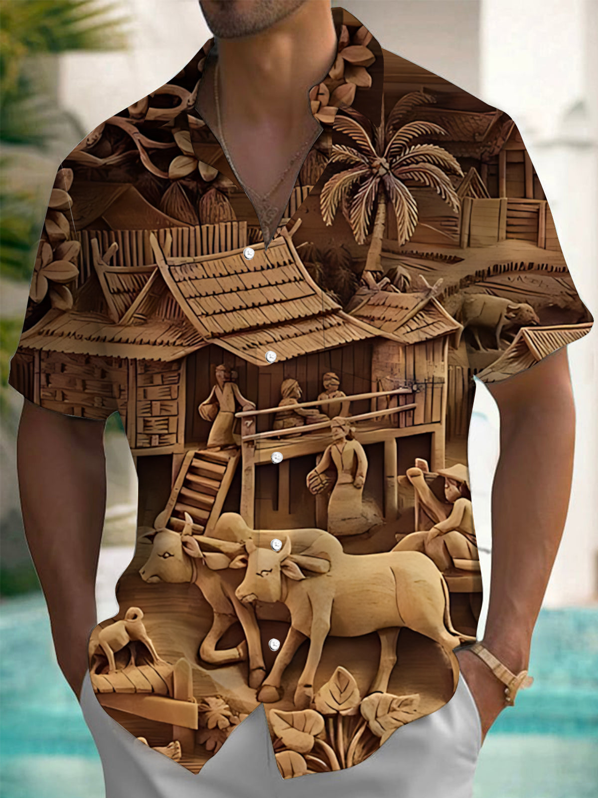 Woodcarving Art Print Men's Pocket Short Sleeve Shirts