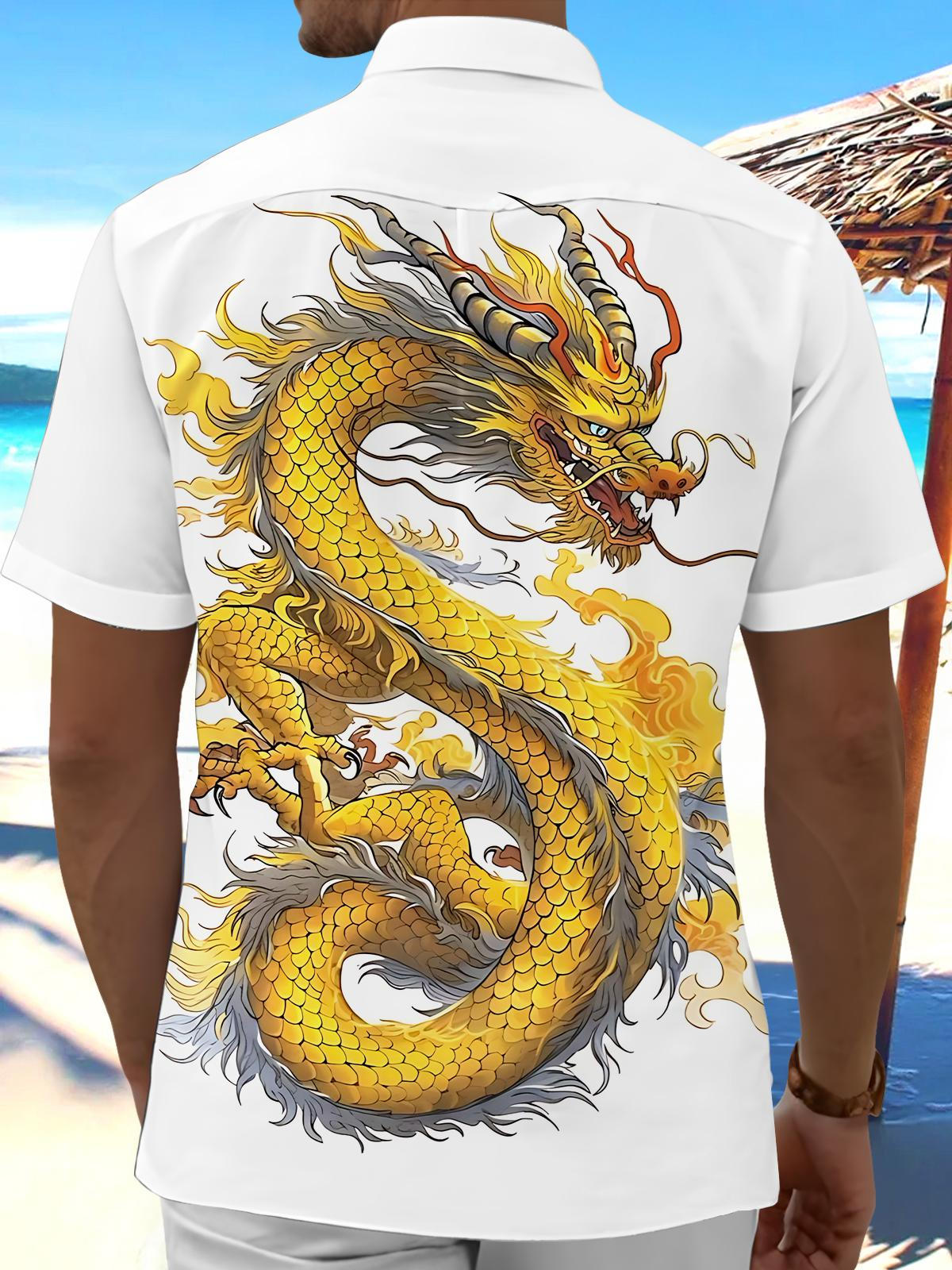 Dragon Print Men's Pocket Short Sleeve Shirts