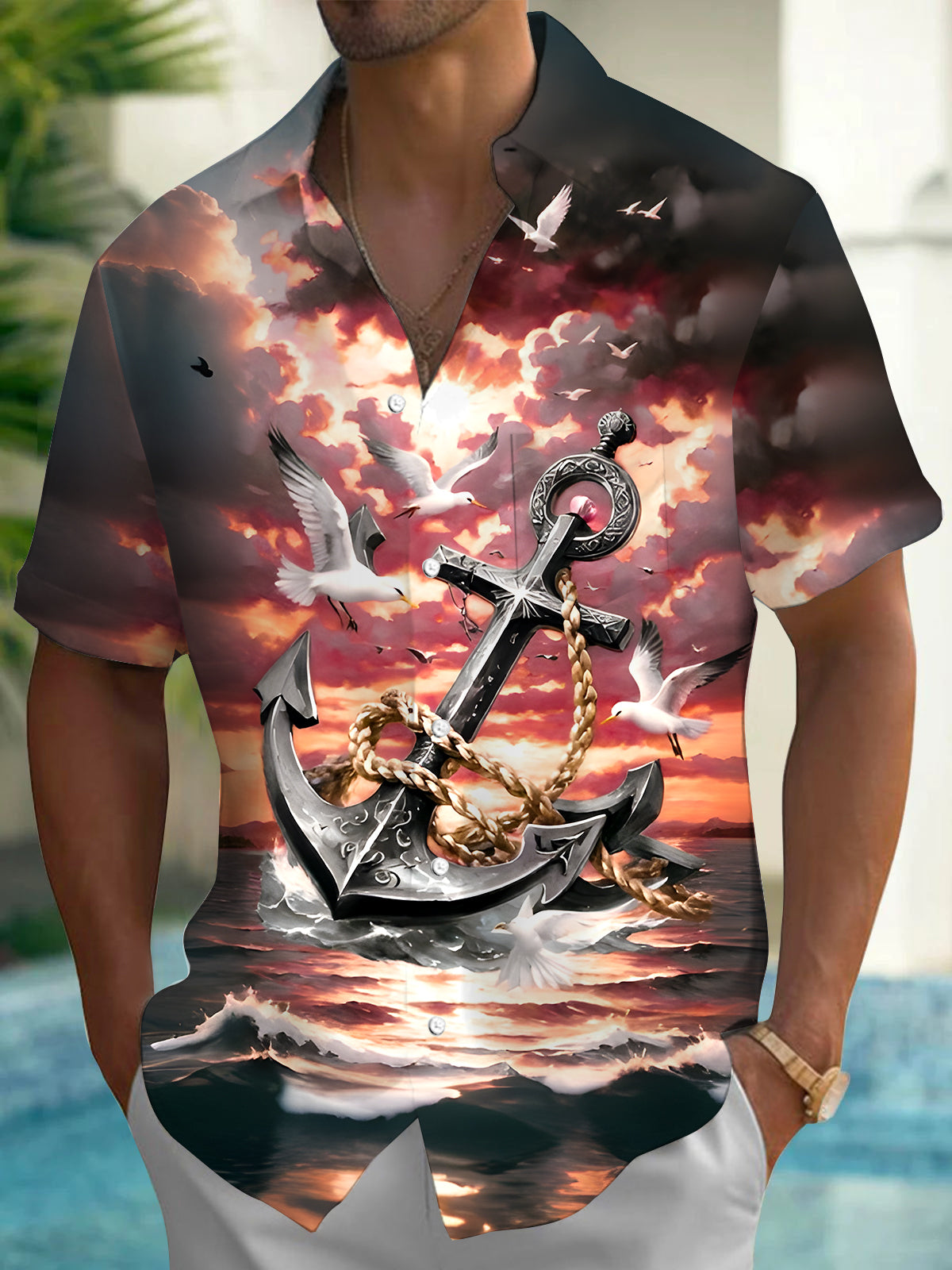 Ship Anchor Men's Pocket Short Sleeve Shirts