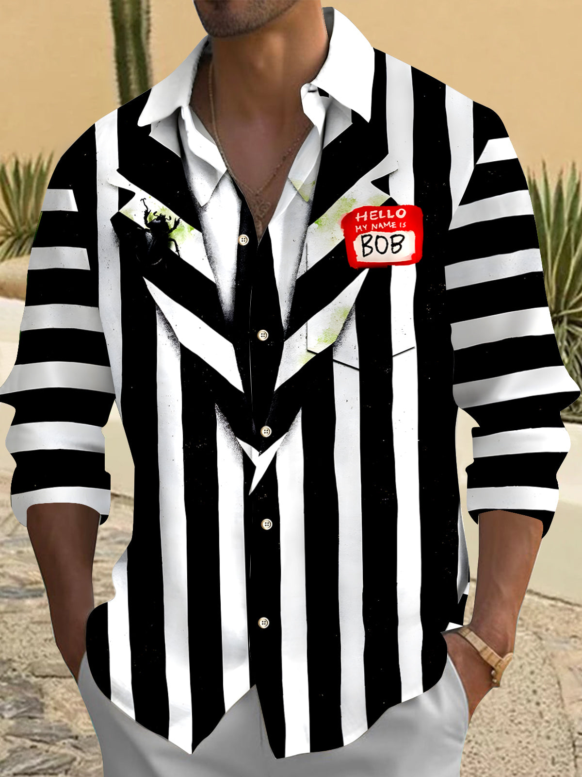 Funny Christmas Costume Men's Pocket Long Sleeve Shirts