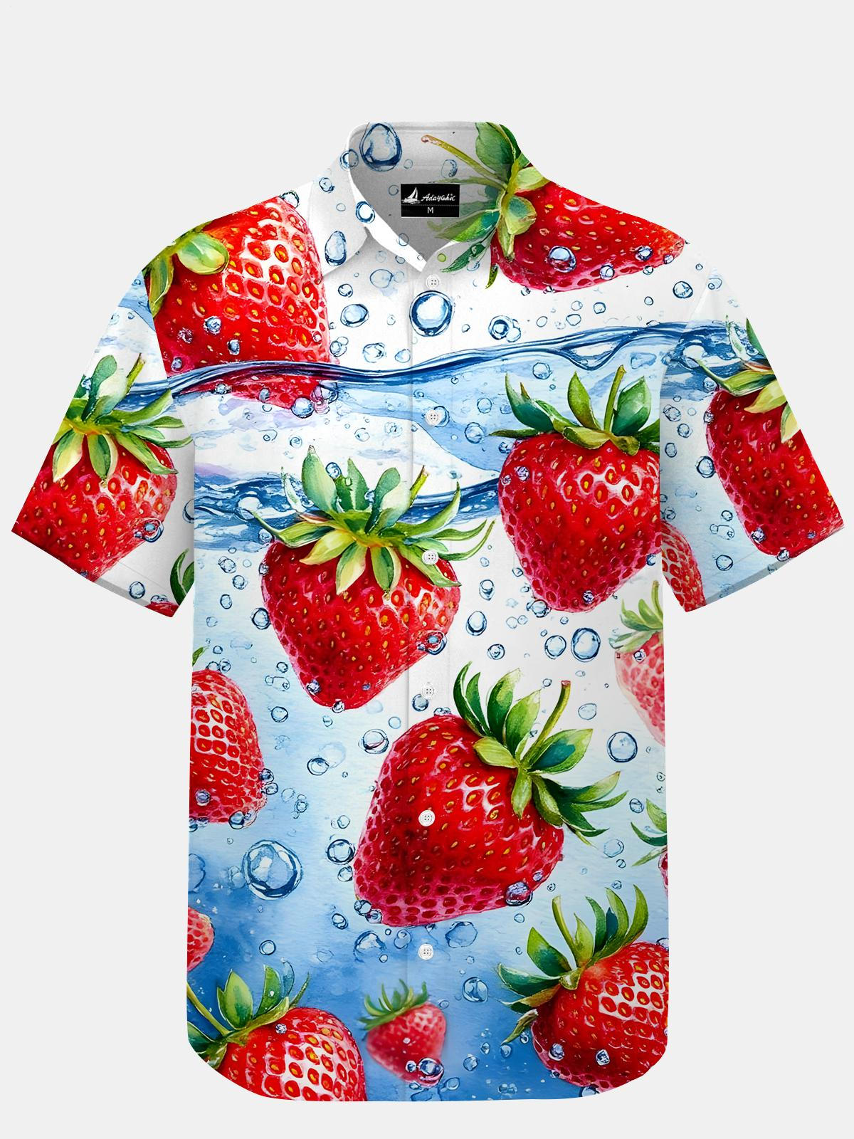 Strawberry Print Men's Pocket Short Sleeve Shirts